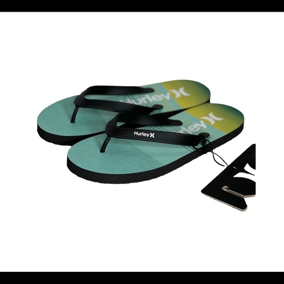 Hurley Mens size 10 Flip Flops blue teal green black Sandals Breakwater slides - Picture 3 of 13